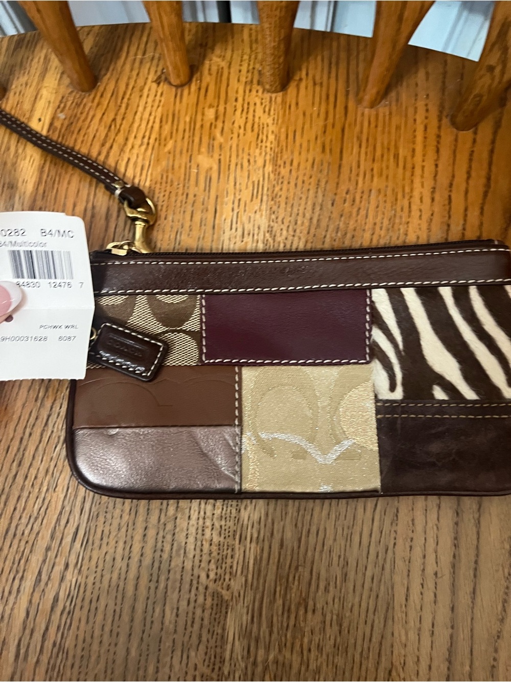 Coach Multicolor Patchwork Wristlet in Brown and Tan